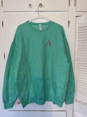 Jerzees Mint Crewneck Sweatshirt with Floral "A"